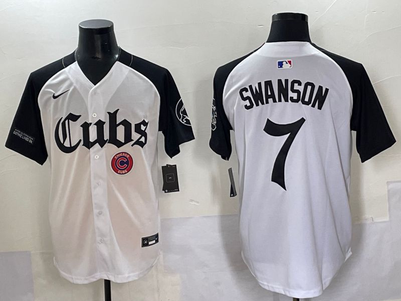 Men 2025 Chicago Cubs #7 Swanson white black Five generations Joint Name Nike MLB Jersey style 13->chicago cubs->MLB Jersey